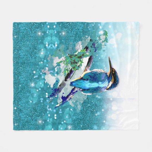 水彩キングフィッシャーバード野生生物自然アート彼女 フリースブランケット (正面(横))