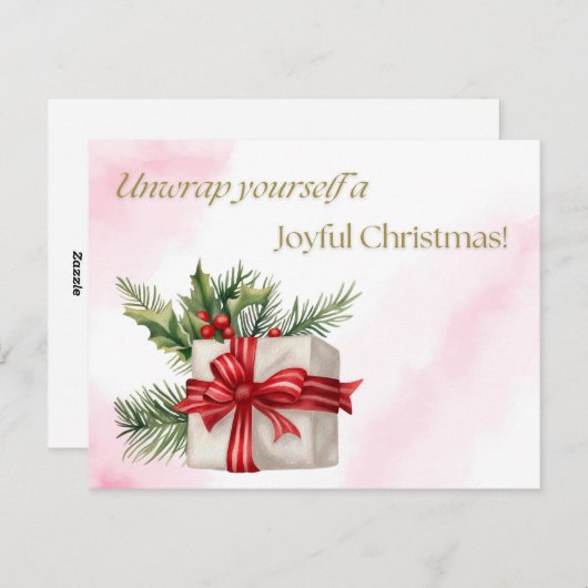 水彩ギフトボックス喜ばしいクリスマス シーズンカード (正面/裏面)