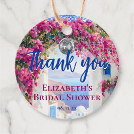 水彩ギリシャイタリアンピンクの花青いタイル フェイバータグ