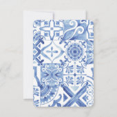 水彩ギリシャ結婚の青タイル 招待状 (裏面)