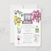 水彩ギリシャ結婚の青タイル 招待状 (正面)