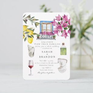 水彩ギリシャ結婚の青タイル 招待状