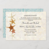 水彩ギリシャ鍵紋パターン星の魚ビーチウェディング 招待状 (正面/裏面)