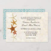 水彩ギリシャ鍵紋パターン星の魚ビーチウェディング 招待状 (正面/裏面)