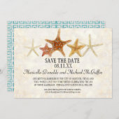 水彩ギリシャ鍵PatternStarfishビーチ結婚式 招待状 (正面/裏面)