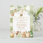 水彩ギンガムのカクテルとコーヒー冬のクリスマス 招待状 (スタンド正面)