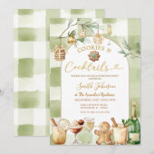 水彩ギンガムのカクテルとコーヒー冬のクリスマス 招待状 (正面/裏面)