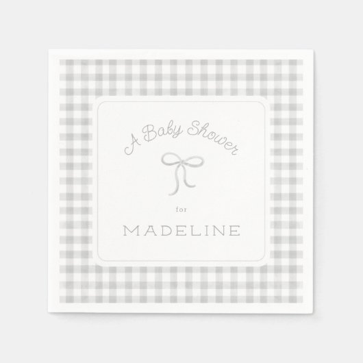 水彩ギンガムグレーベビーシャワー スタンダードカクテルナプキン (正面)