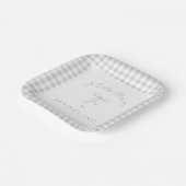 水彩ギンガムグレーベビーシャワー ペーパープレート (傾斜あり)
