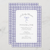水彩ギンガムパープルベイビーシャワー 招待状 (正面/裏面)