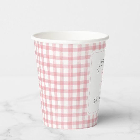 水彩ギンガムピンクの赤ちゃんシャワー 紙コップ (右)