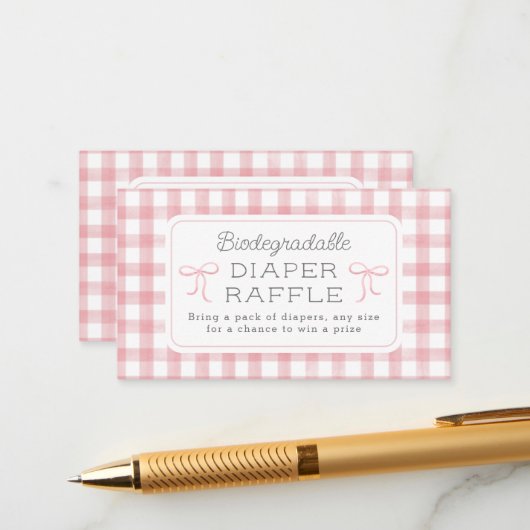 水彩ギンガムライトピンクおむつラッフルスモール エンクロージャーカード (正面/裏面インサイチュ)