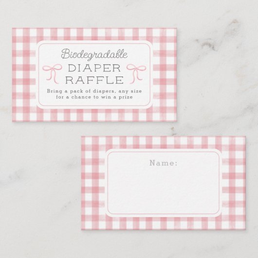 水彩ギンガムライトピンクおむつラッフルスモール エンクロージャーカード (正面/裏面)