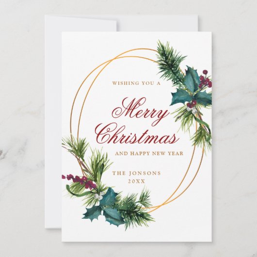 水彩クエレガントリスマスパインコーングリーティング シーズンカード (正面)