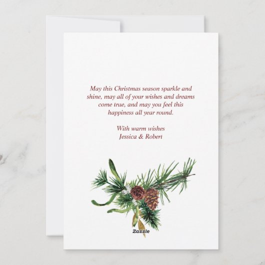 水彩クエレガントリスマスパインコーングリーティング シーズンカード (裏面)