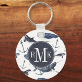 水彩クジラといかり模様 キーホルダー (正面)