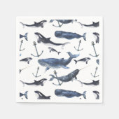 水彩クジラといかり模様 スタンダードカクテルナプキン (正面)