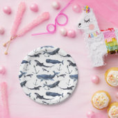水彩クジラといかり模様 ペーパープレート (パーティー)