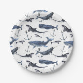 水彩クジラといかり模様 ペーパープレート (正面)