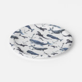 水彩クジラといかり模様 ペーパープレート (アングル)