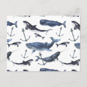 水彩クジラといかり模様 ポストカード (正面)