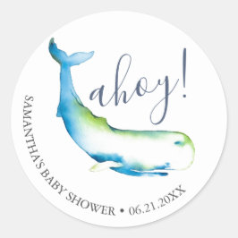 水彩クジラとヒトデのネイビーブルーシール ラウンドシール