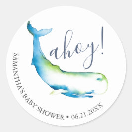 水彩クジラとヒトデのネイビーブルー ラウンドシール