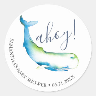 水彩クジラとヒトデのネイビーブルー ラウンドシール