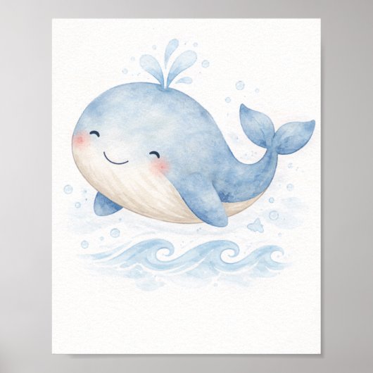 水彩クジラのぬいぐるみウォールアート ポスター (正面)