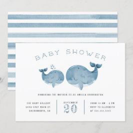 水彩クジラの少年 ブルーベビーシャワー 招待状