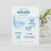 水彩クジラの最初の誕生日パーティーへの招待 招待状 (スタンド正面)