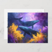 水彩クジラ抽象芸術海園 シーズンポストカード (正面/裏面)