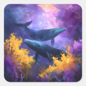 水彩クジラ抽象芸術海園 スクエアシール (正面)