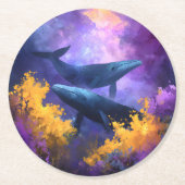 水彩クジラ抽象芸術海園 ラウンドペーパーコースター (正面)