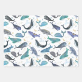 水彩クジラ海魚金ゴールドブルー ラッピングペーパーシート (正面3)