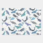 水彩クジラ海魚金ゴールドブルー ラッピングペーパーシート (正面)