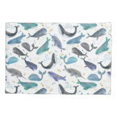 水彩クジラ海魚金ゴールドブルー 枕カバー (裏面)