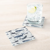 水彩クジラ&いかり ガラスコースター (アングル)