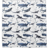 水彩クジラ&いかり シャワーカーテン (正面)