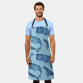 水彩クジラ：シームレスブルー。 エプロン (着用した状態)