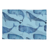 水彩クジラ：シームレスブルー。 枕カバー (裏面)
