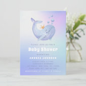 水彩クジラ　ジェンダーニュートラル　オシャレな海洋グラデーション 招待状 (スタンド正面)