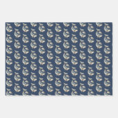 水彩クジラ – スター – ストライプ模様ネイビーブルー ラッピングペーパーシート (正面)