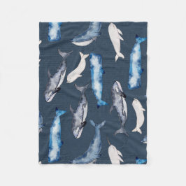 水彩クジラ フリースブランケット