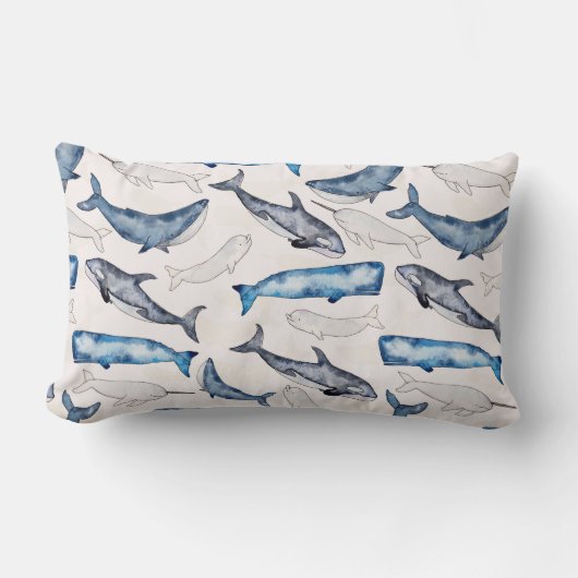 水彩クジラ ランバークッション (正面)