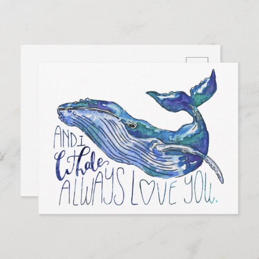 水彩クジラ - 私クジラいつも愛してる ポストカード (正面/裏面)