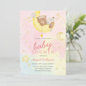 水彩クマの少女、月/星のベビーシャワー 招待状 (スタンド正面)