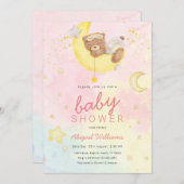 水彩クマの少女、月/星のベビーシャワー 招待状 (正面/裏面)