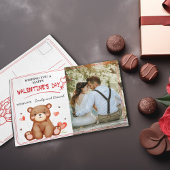 水彩クマ写真テンプレートバレンタインデー ポストカード