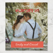 水彩クマ写真バレンタインデーパーソナライズされた ワインラベル (シングルラベル)